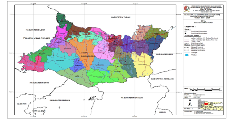 Nama-nama Kecamatan di Kabupaten Bojonegoro dan Posisi Geografisnya